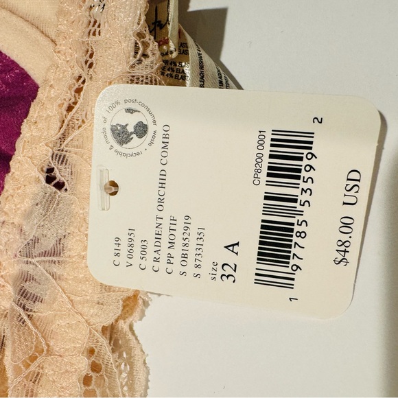 Free People Spring Fling Lace & Jacquard Underwire Bra Radient Orchid Combo 32A - Picture 11 of 12